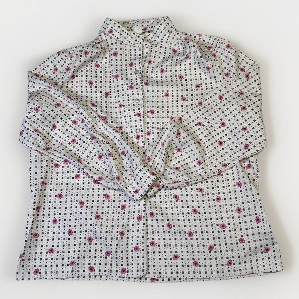 Vintage Geometric Floral Button Up Blouse Sz 10 Cottagecore Retro 80s Poetcore